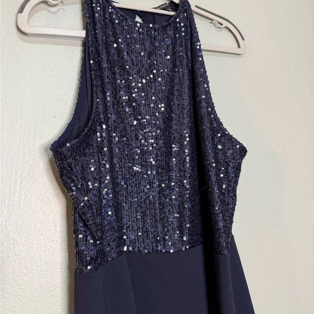 Marina navy blue sequin sleevless mini dress‎